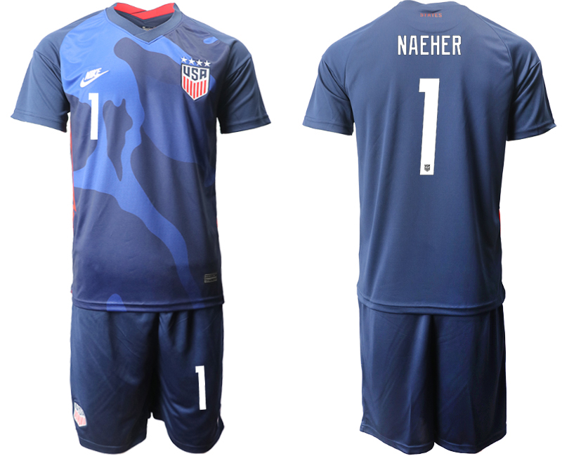 Men 2020-2021 Season National team United States away blue #1 Soccer Jersey